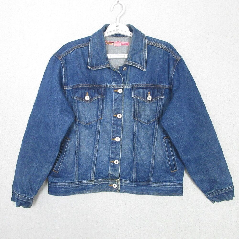 ME AND YOU Denim Jacket Womens XL Trucker Button Front Blue 100% Cotton Faded